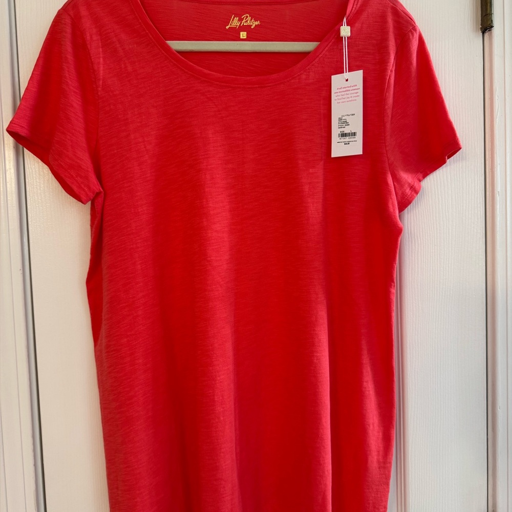 NWT Lilly Pulitzer ETTA Scoop Neck Top, “Mizner Red” (Coral Orange) Size Large